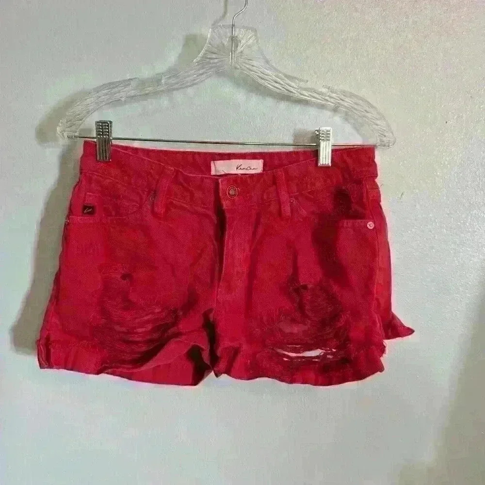 Kancan red distressed jean shorts, unworn size S